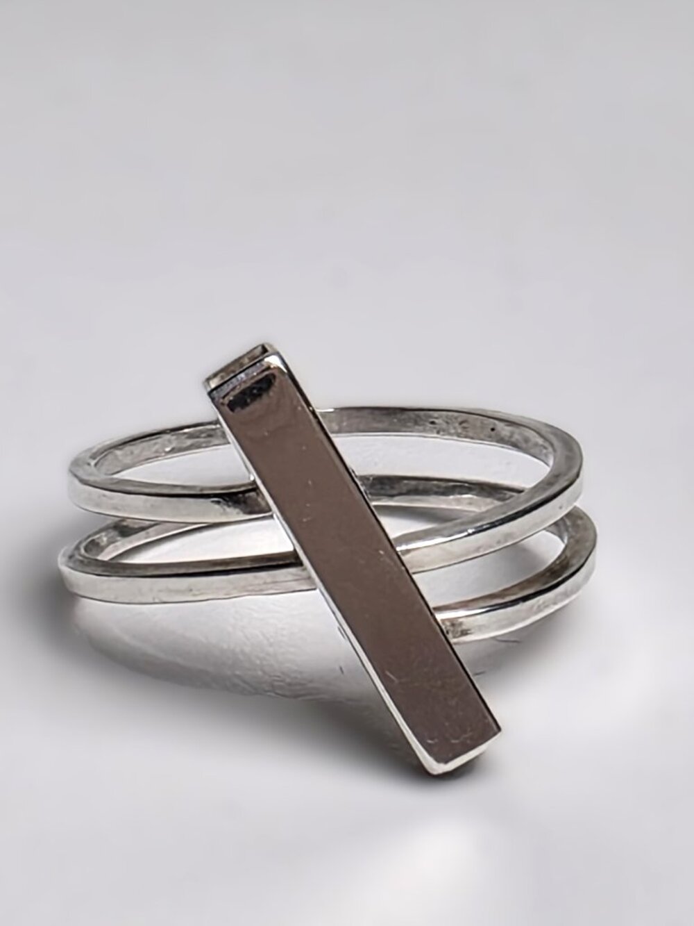Sterling Silver Double Band Bar Ring Geometric Modernist Size 7